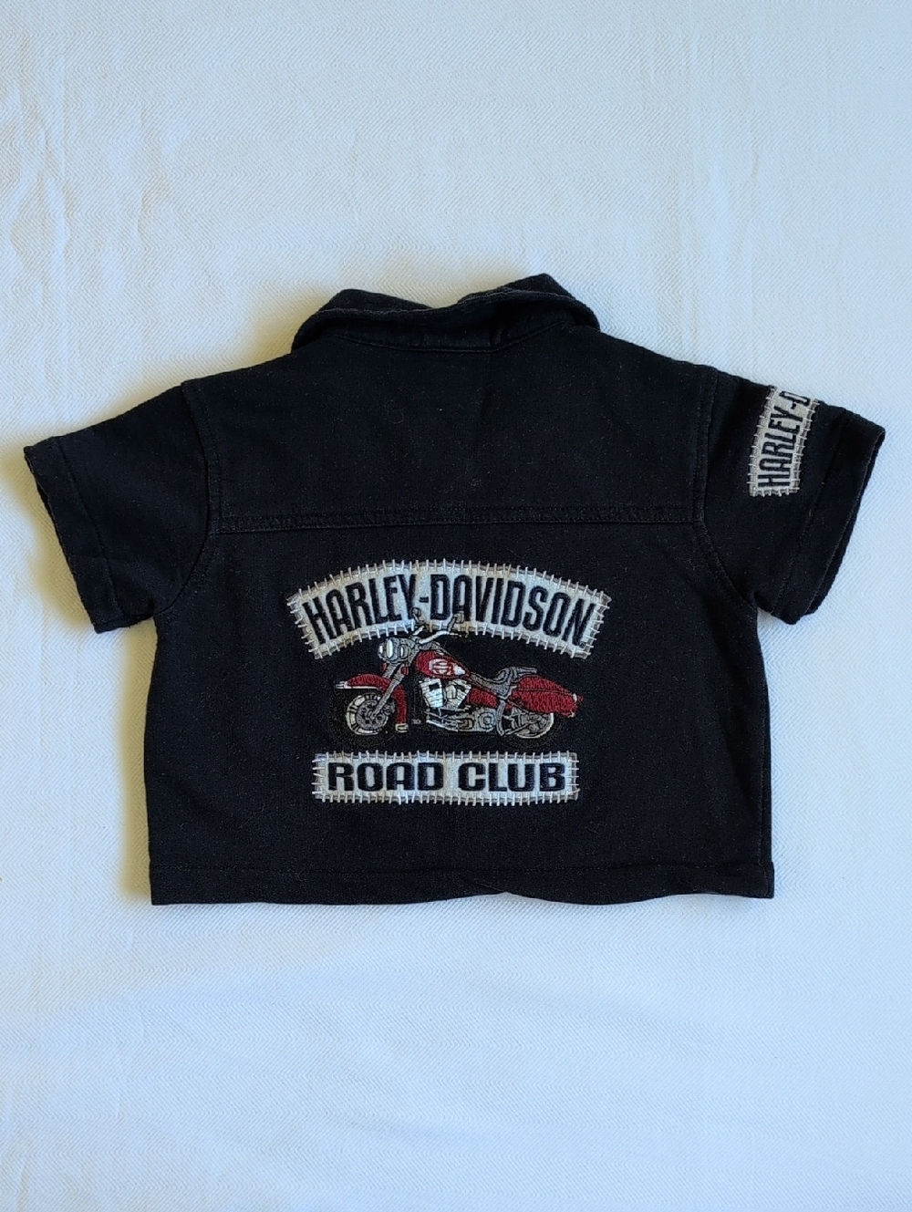 harley-davidson baby snap close short sleeve collared shirt with patches 12m